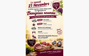 SAMEDI 21NOVEMBRE DEGUSTATION BEAUJOLAIS NOUVEAU
