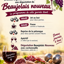 SAMEDI 21NOVEMBRE DEGUSTATION BEAUJOLAIS NOUVEAU